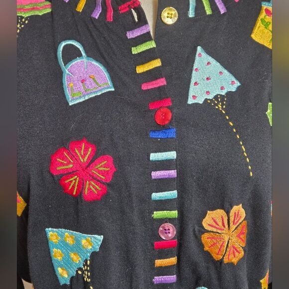 Michael Simon Colorful Embroidered Black Cardigan - Picture 5 of 6